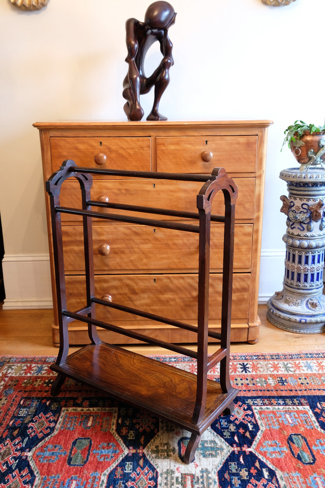 side view - Victorian Inlaid Rosewood Towel Rail Clothes Horse Antique Stand