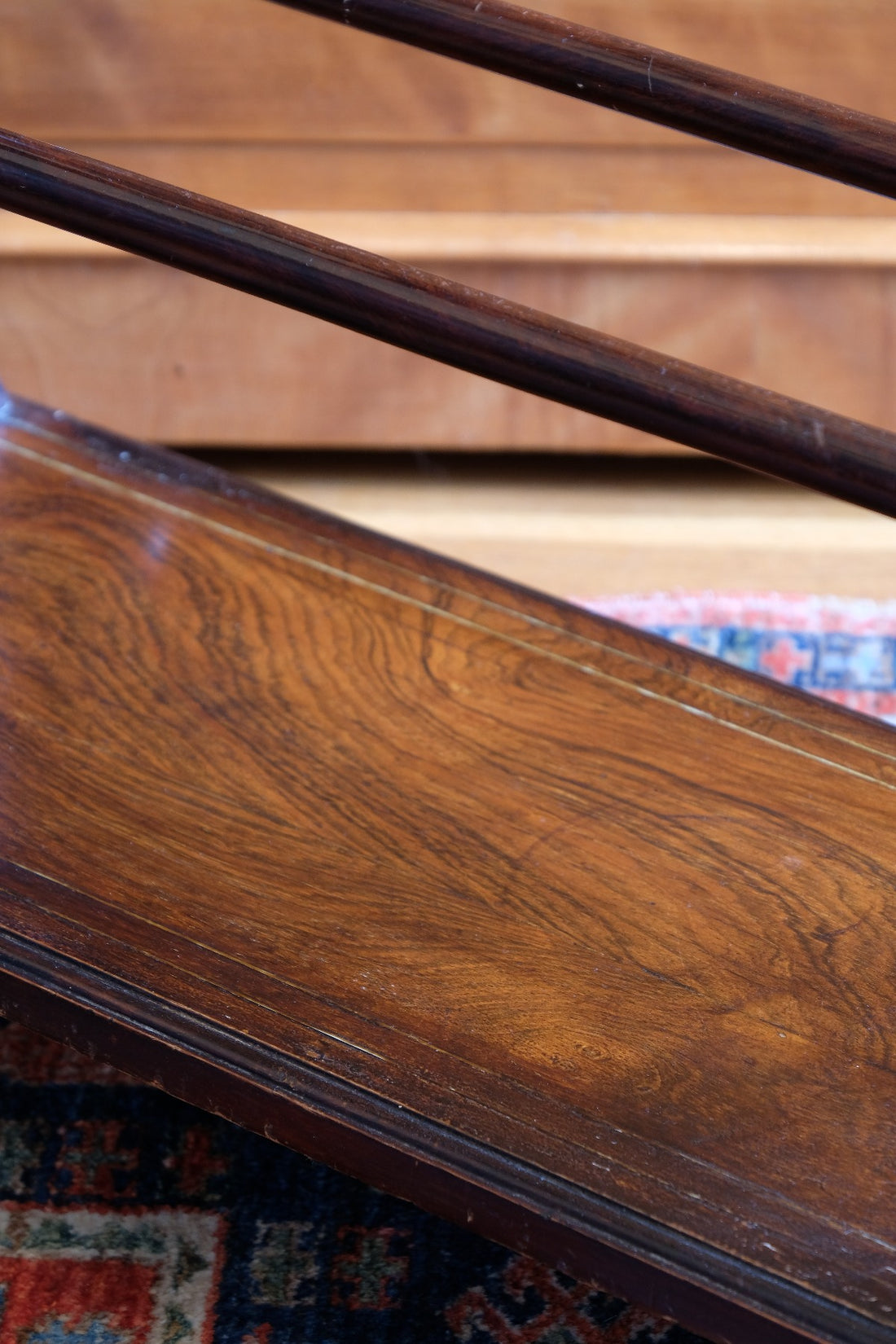 up close - rosewood inlay base on the Victorian Inlaid Rosewood Towel Rail Clothes Horse Antique Stand