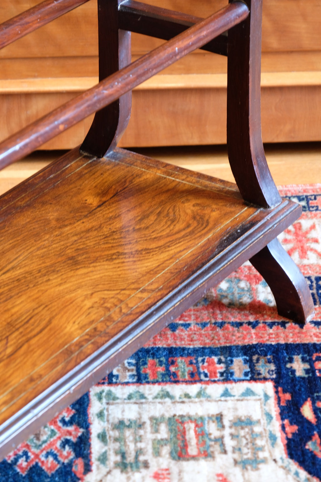 up close - rosewood inlay base on the Victorian Inlaid Rosewood Towel Rail Clothes Horse Antique Stand