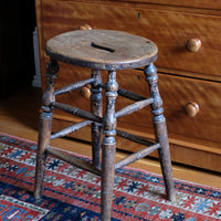 Antique Victorian Elm Stool With Oval Top And Turned Legs Circa 1860
