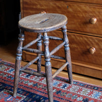 Antique Victorian Elm Stool With Oval Top And Turned Legs Circa 1860