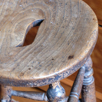 seat top - Antique Victorian Elm Stool With Oval Top And Turned Legs Circa 1860