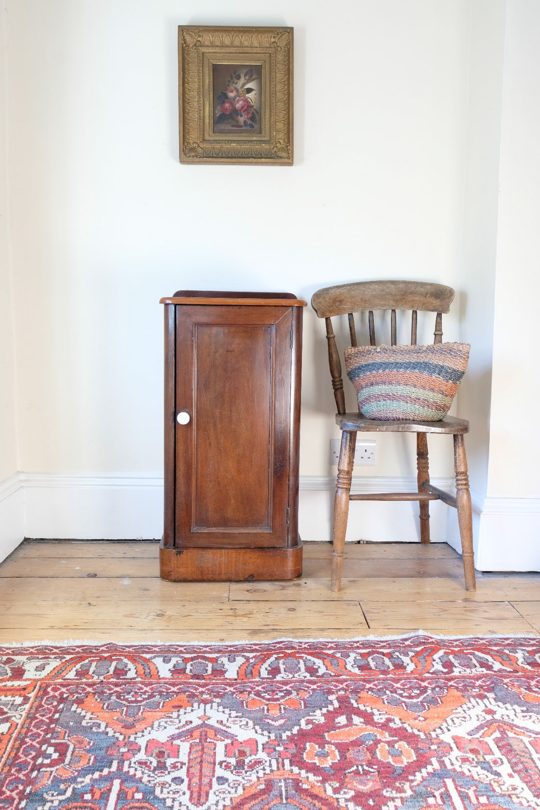 19th Century Mahogany Bedside Cupboard with Single Door & Curved Corners