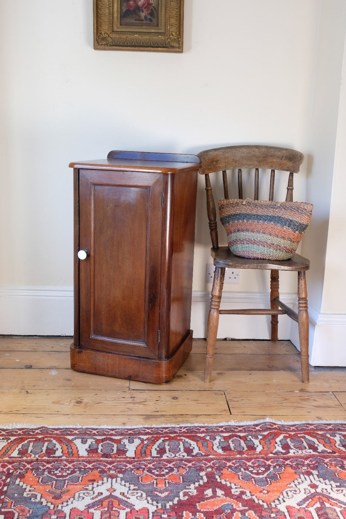 side view - 19th Century Mahogany Bedside Cupboard with Single Door & Curved Corners