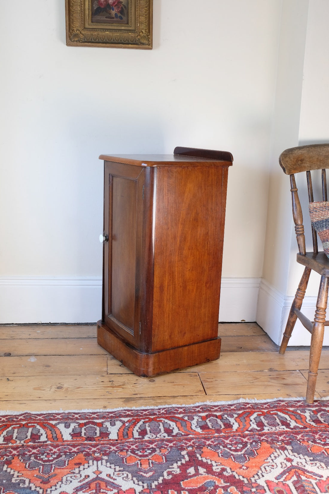 side view - 19th Century Mahogany Bedside Cupboard with Single Door & Curved Corners