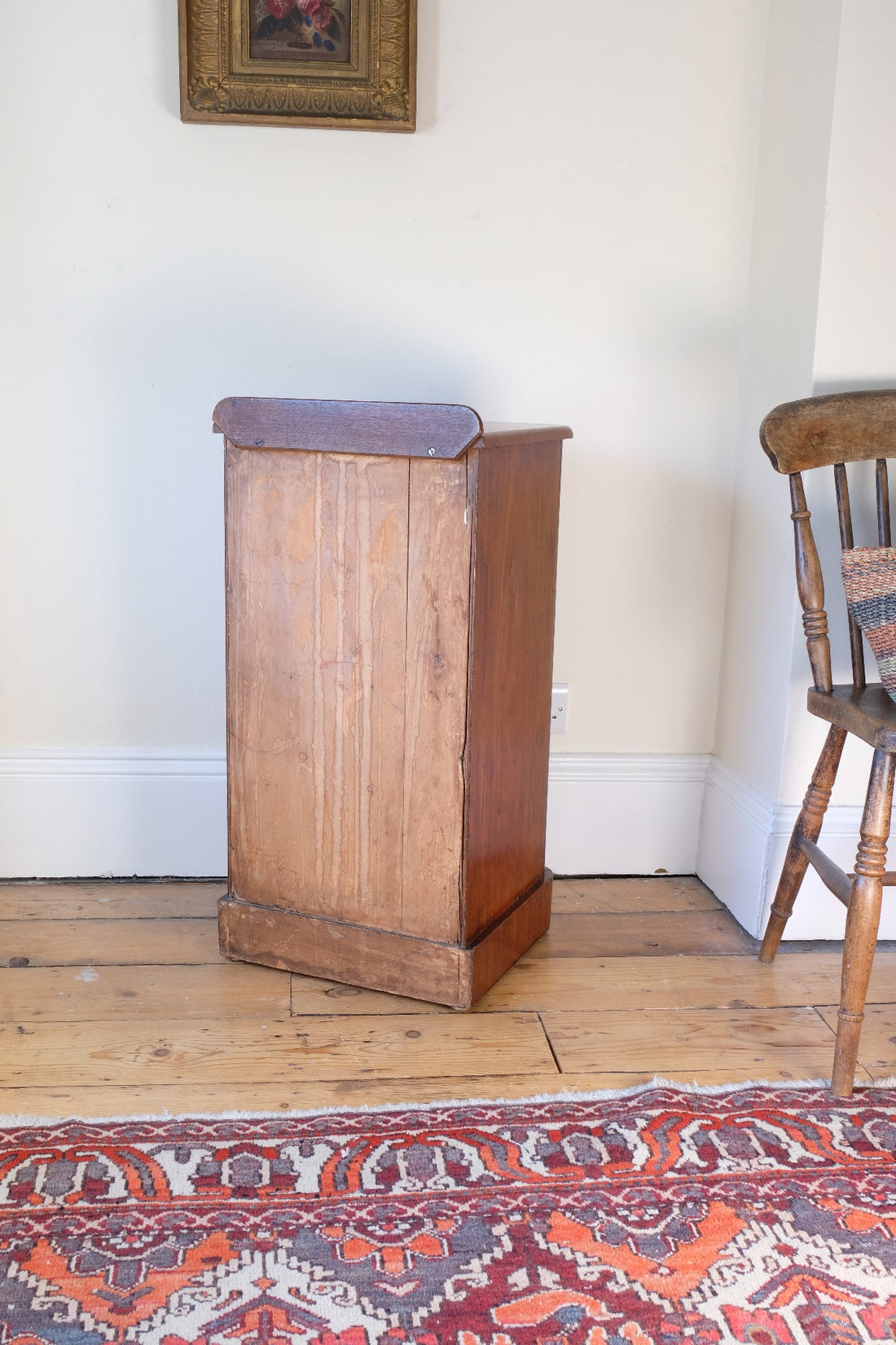 back view - 19th Century Mahogany Bedside Cupboard with Single Door & Curved Corners