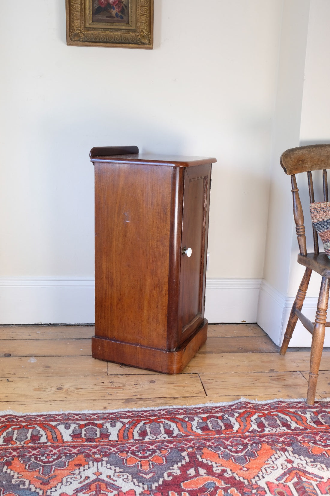 side view - 19th Century Mahogany Bedside Cupboard with Single Door & Curved Corners
