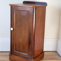 corner view 19th Century Mahogany Bedside Cupboard with Single Door & Curved Corners
