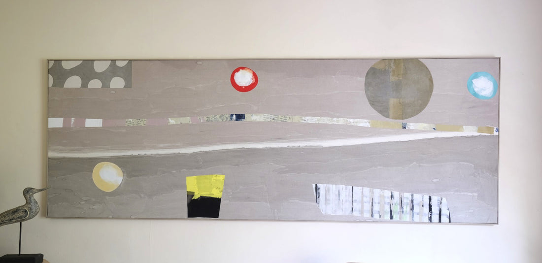 Large contemporary abstract oil painting canvas beige taupe 287 x 103 cm