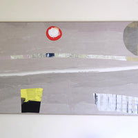 Detail view large abstract oil painting minimal geometric shapes