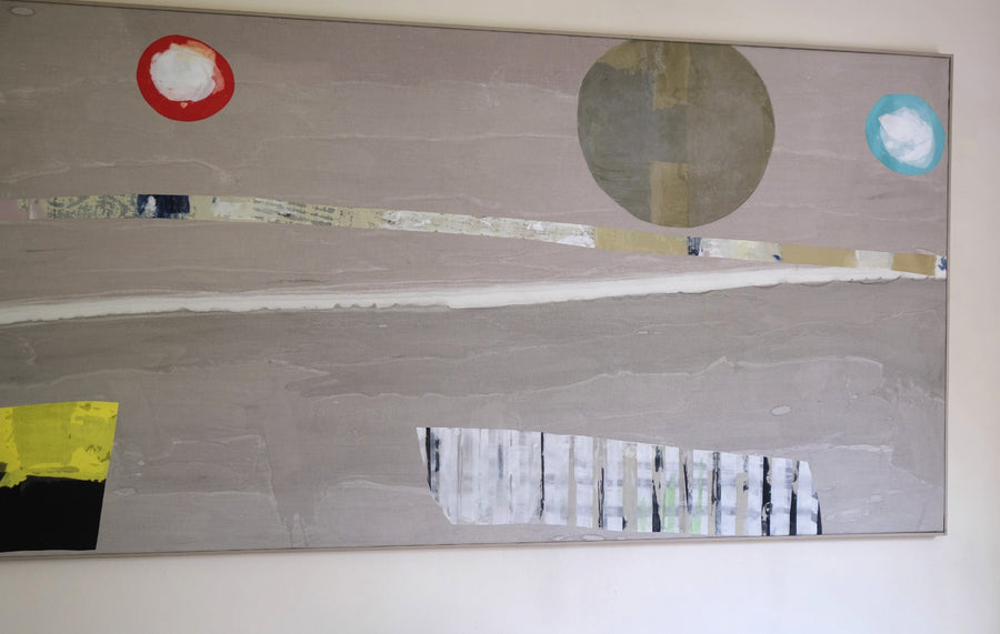 Detail view large abstract oil painting minimal geometric shapes