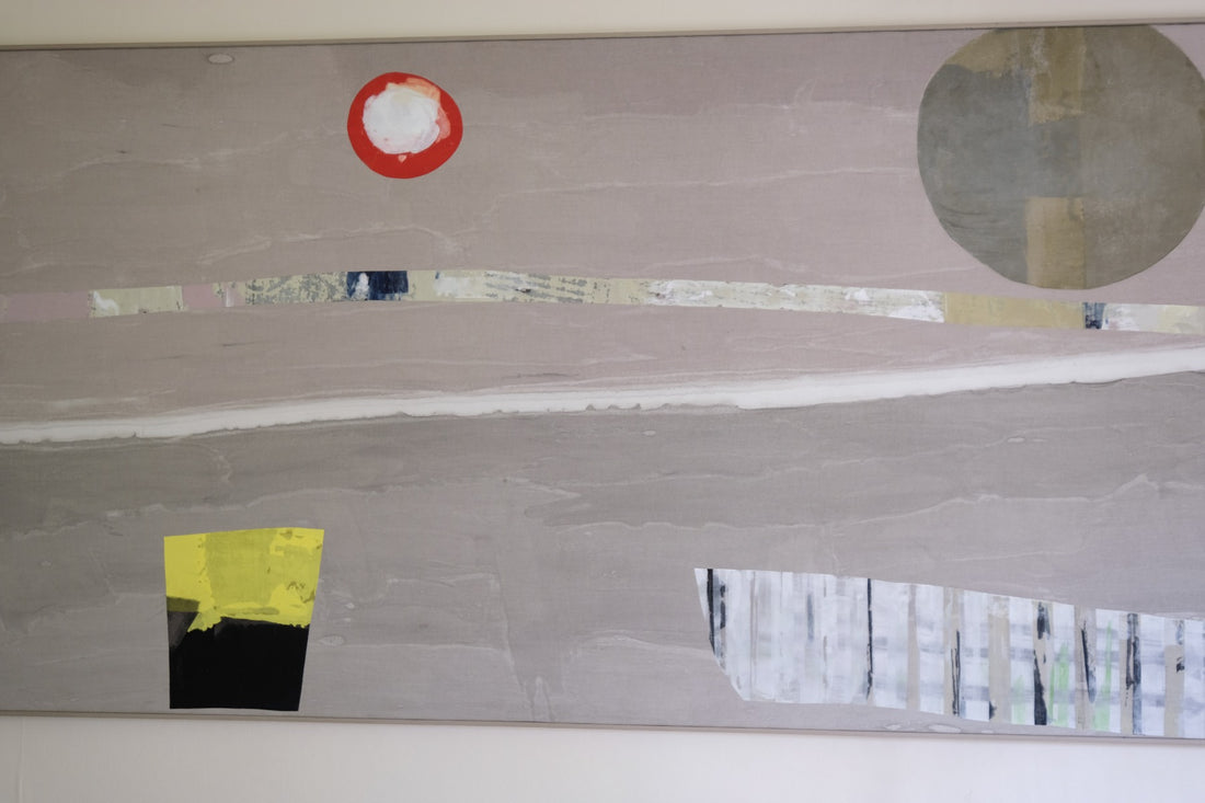 Large contemporary abstract oil painting canvas beige taupe 287 x 103 cm