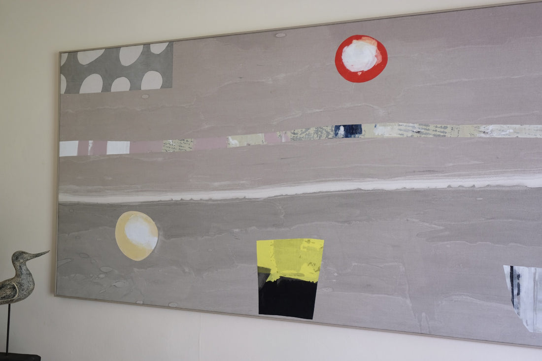 Large contemporary abstract oil painting canvas beige taupe 287 x 103 cm