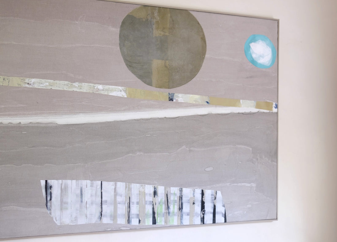 Large contemporary abstract oil painting canvas beige taupe 287 x 103 cm