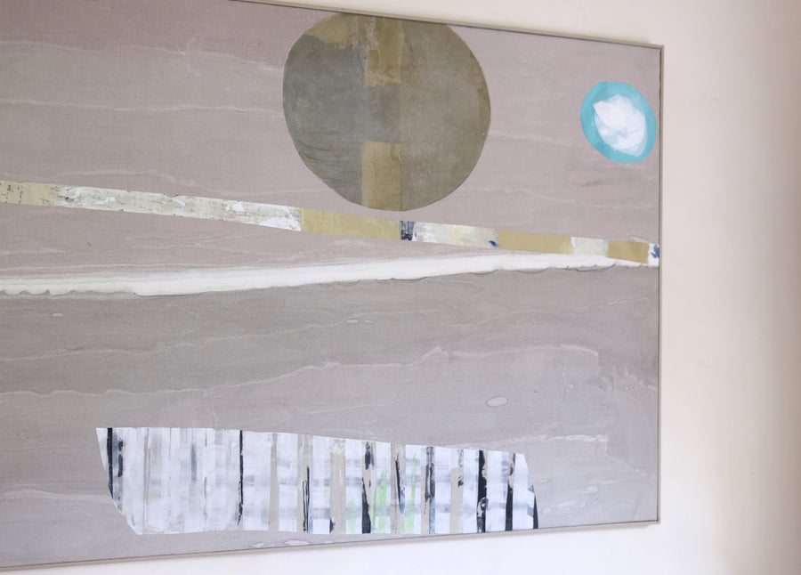 Large contemporary abstract oil painting canvas beige taupe 287 x 103 cm