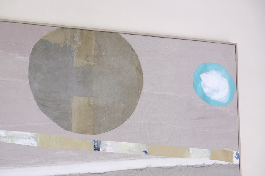 Detail view large abstract oil painting minimal geometric shapes