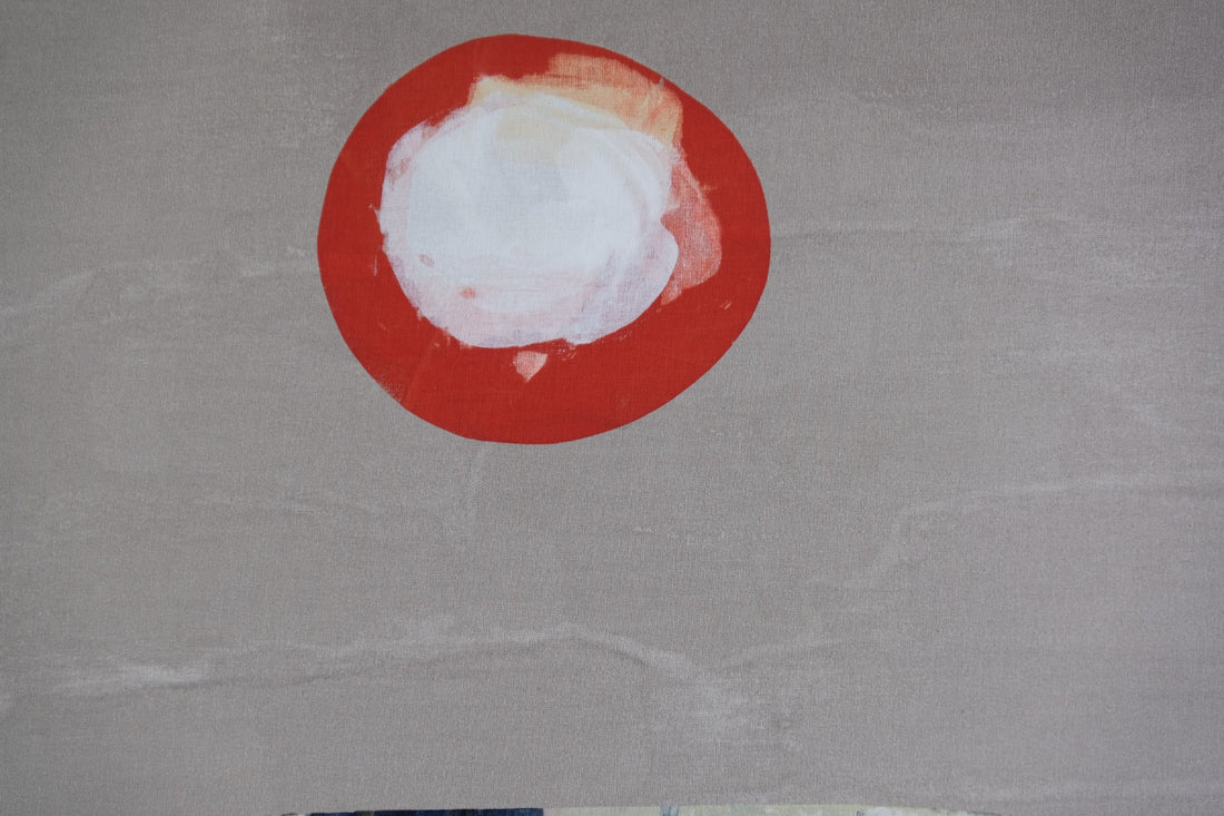 Detail view large abstract oil painting minimal geometric shapes