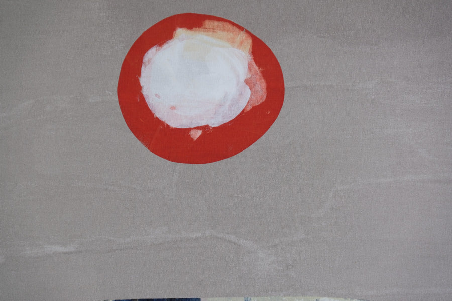 Detail view large abstract oil painting minimal geometric shapes