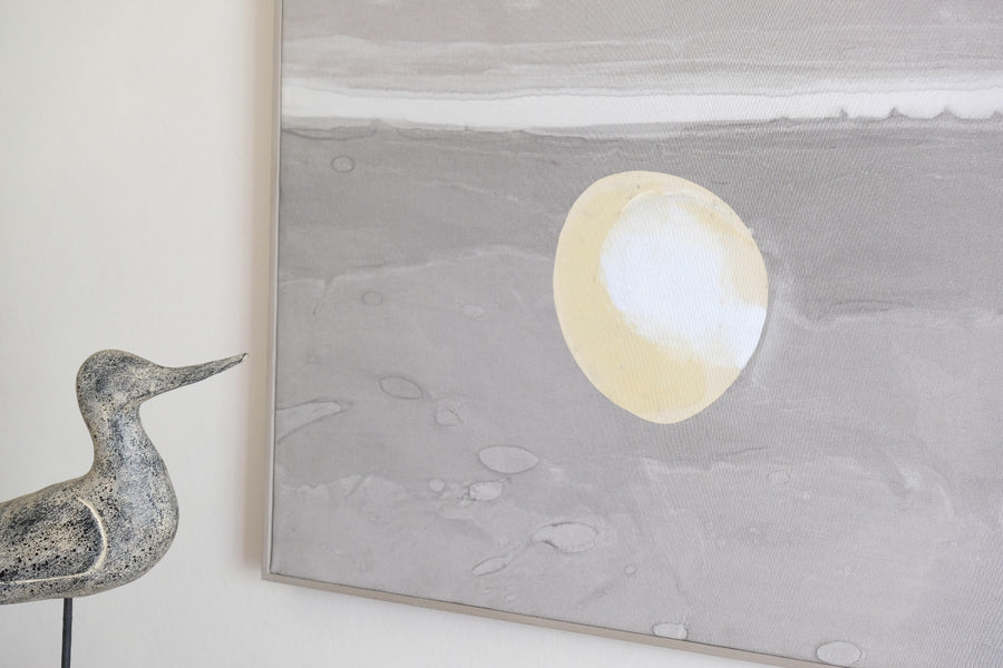 Detail view large abstract oil painting minimal geometric shapes