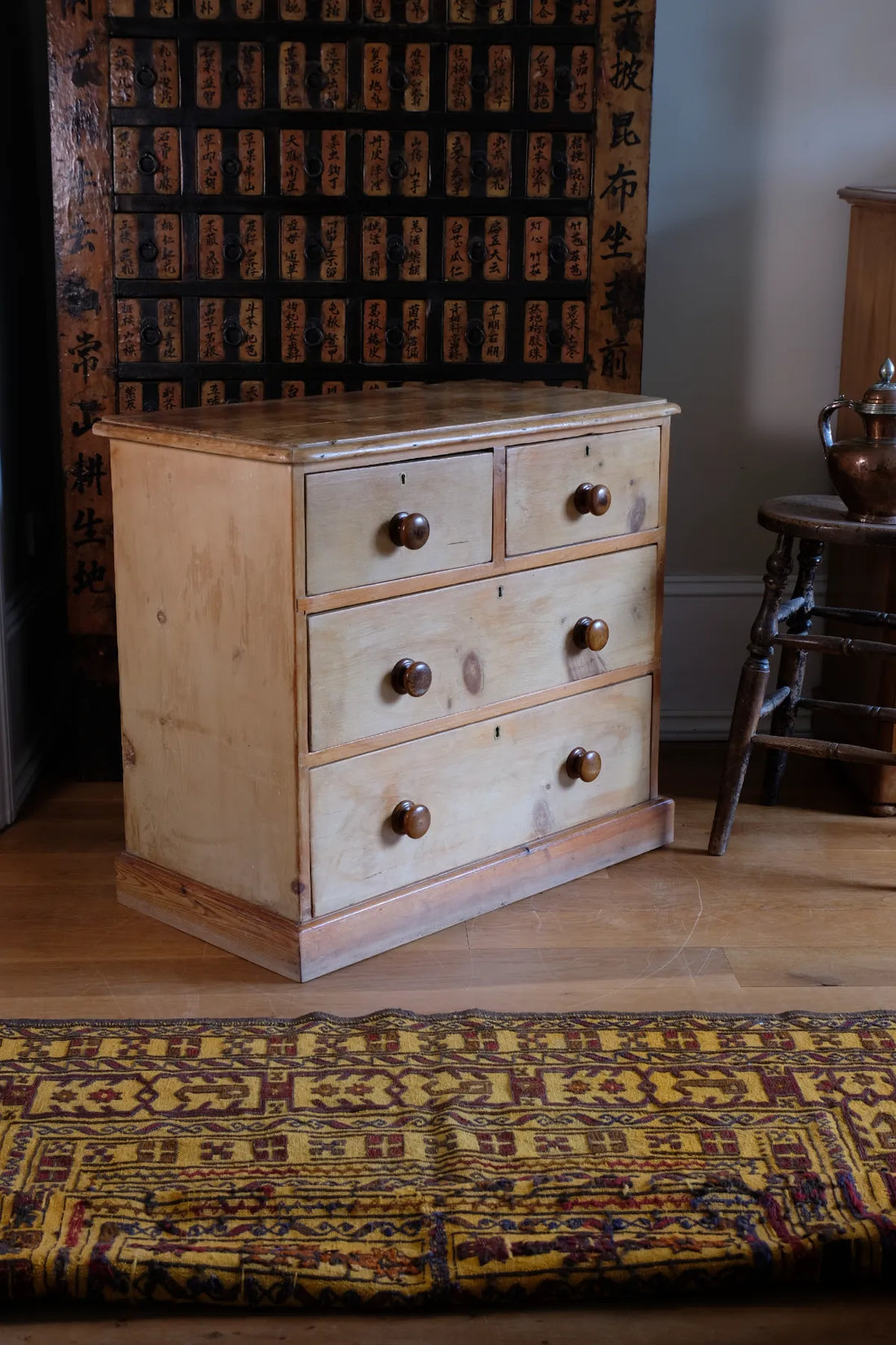 side view- Victorian Pine Chest of Drawers – Two Small Over Two Deep