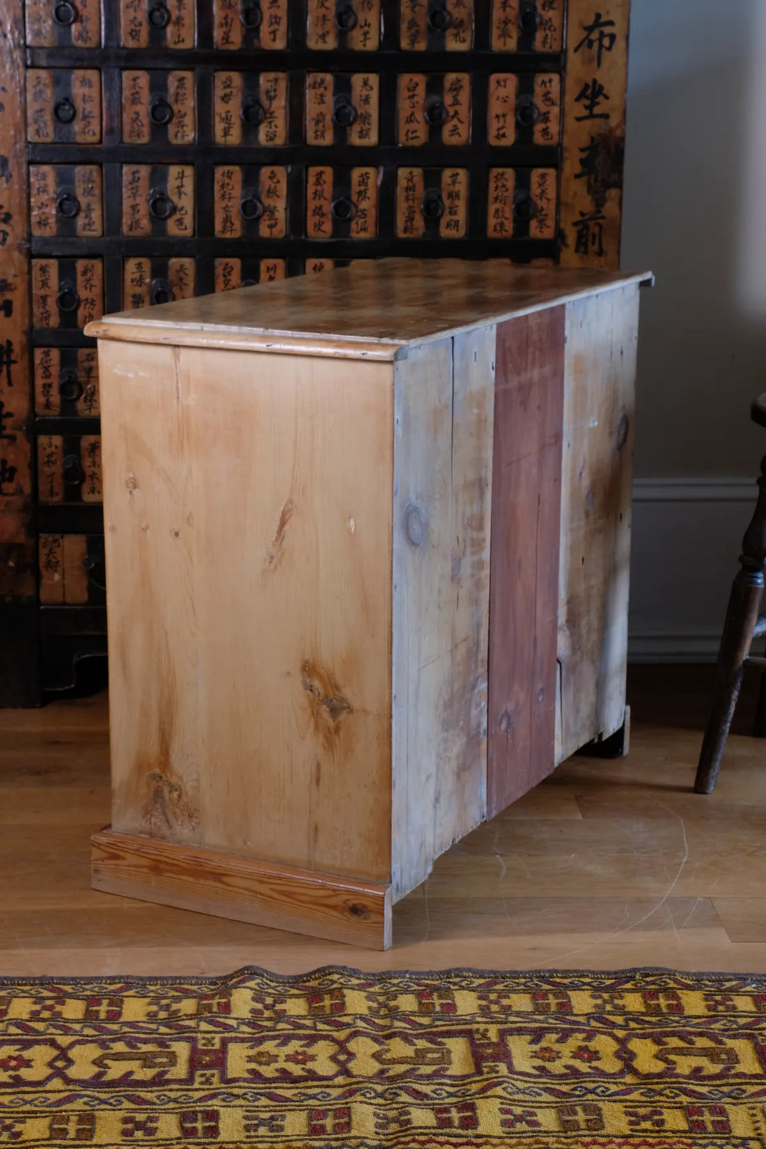 side view and planked back on a Victorian Pine Chest of Drawers – Two Small Over Two Deep