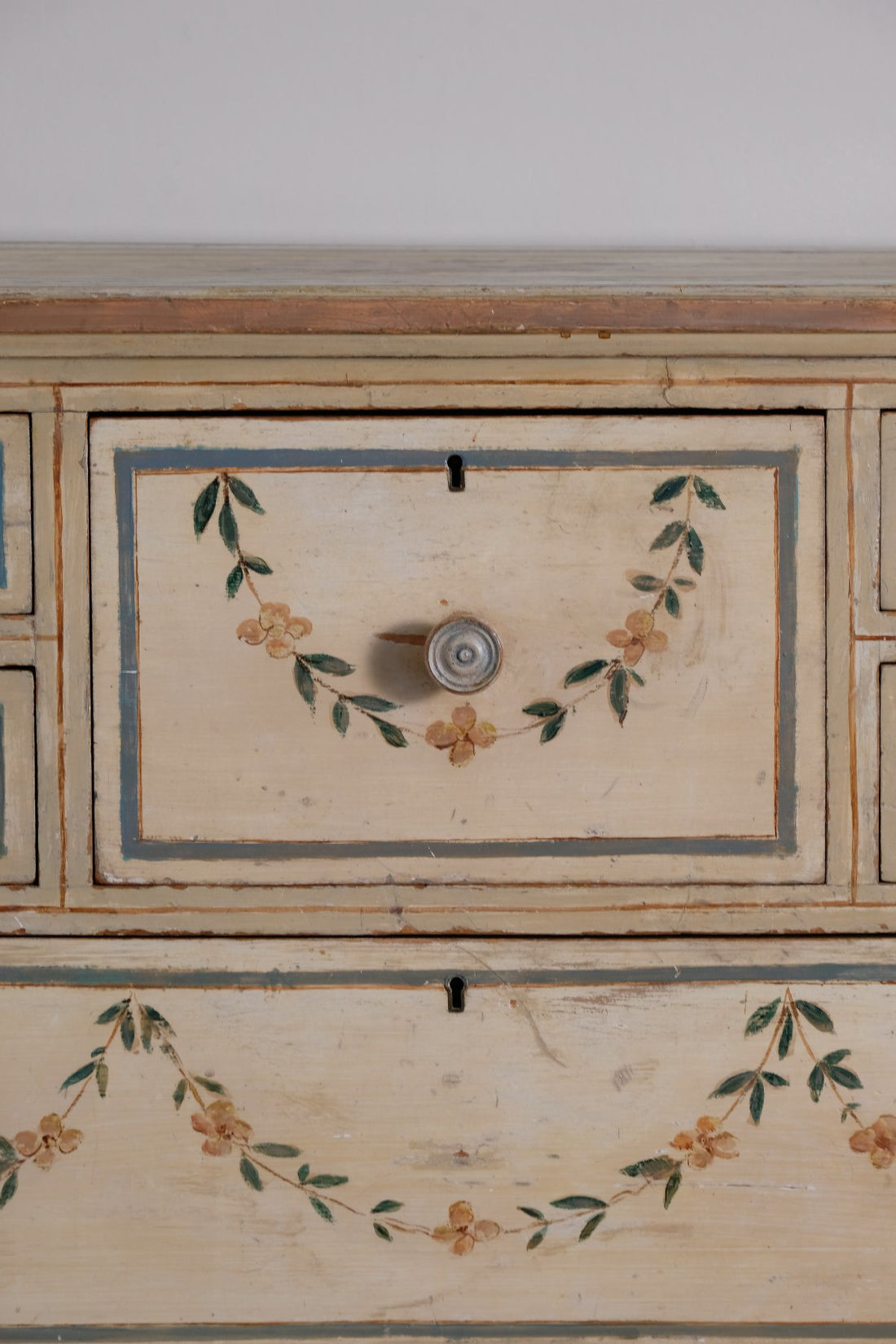 close up of central drawers - Antique French Painted Commode with Central Deep Drawer, Circa 1800