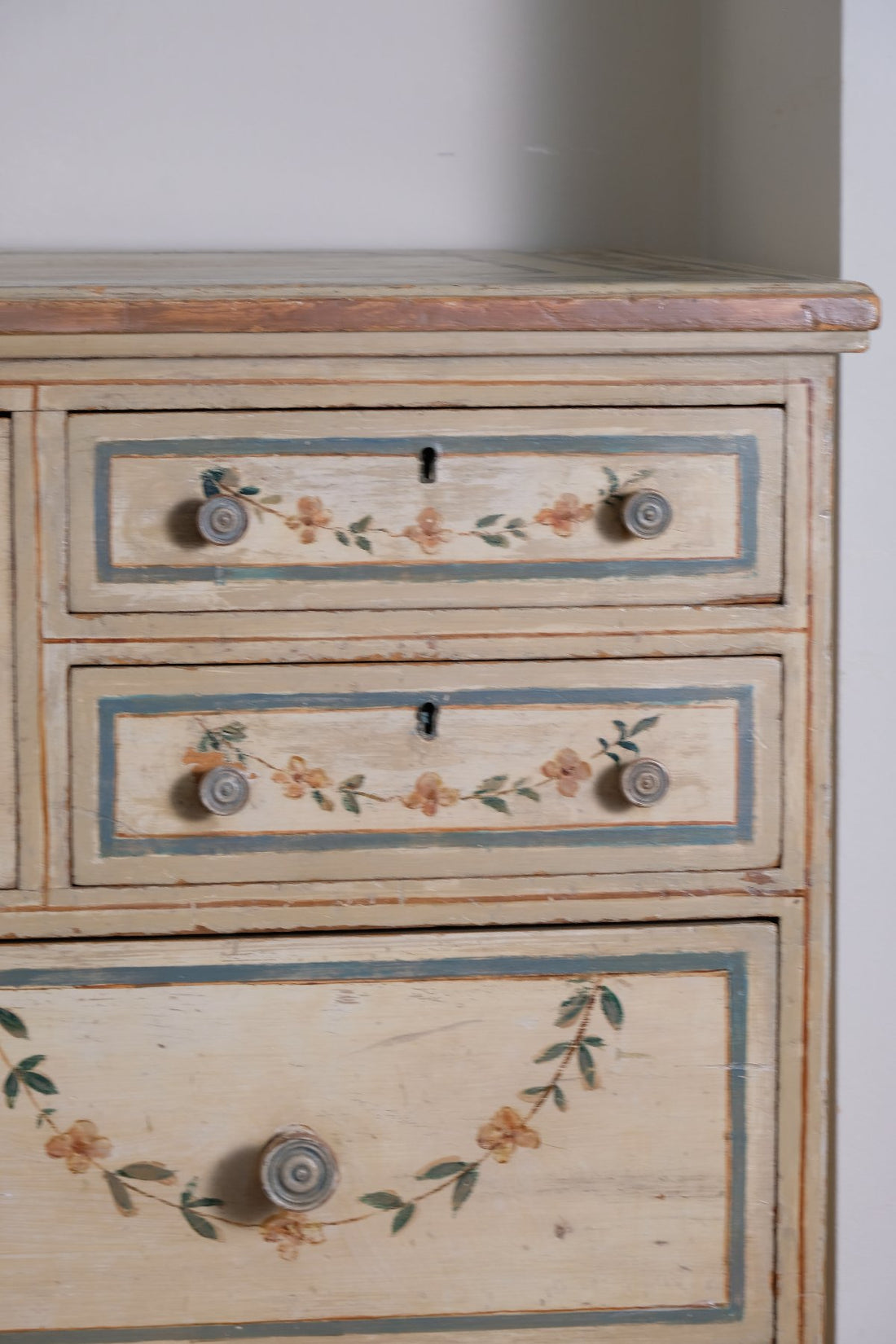 close up fo drawers - Antique French Painted Commode with Central Deep Drawer, Circa 1800