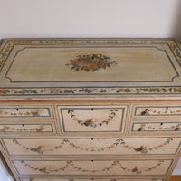 close up painted top  - Antique French Painted Commode with Central Deep Drawer, Circa 1800