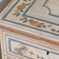 close up painted edge top - Antique French Painted Commode with Central Deep Drawer, Circa 1800