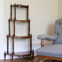 Walnut Étagère With Waterfall Shelves  & Barley Twist Columns