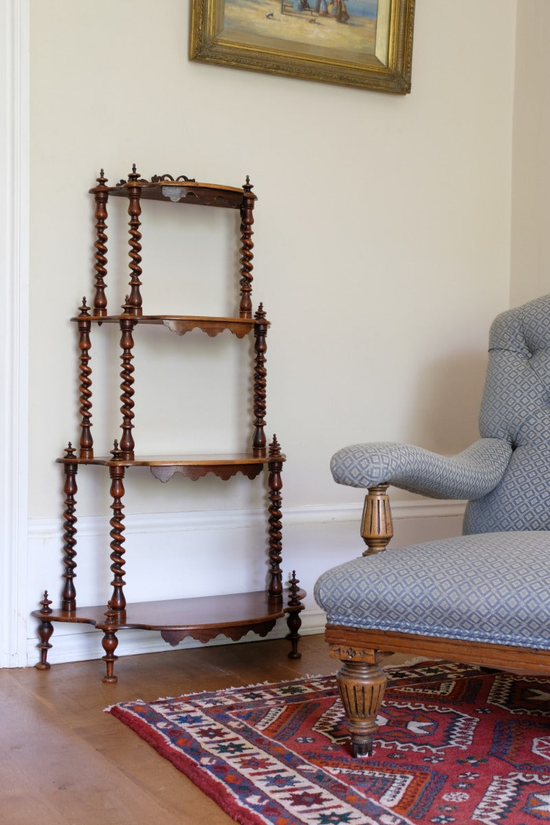 Walnut Étagère With Waterfall Shelves  & Barley Twist Columns