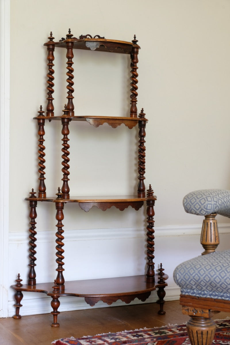 Walnut Étagère With Waterfall Shelves  & Barley Twist Columns