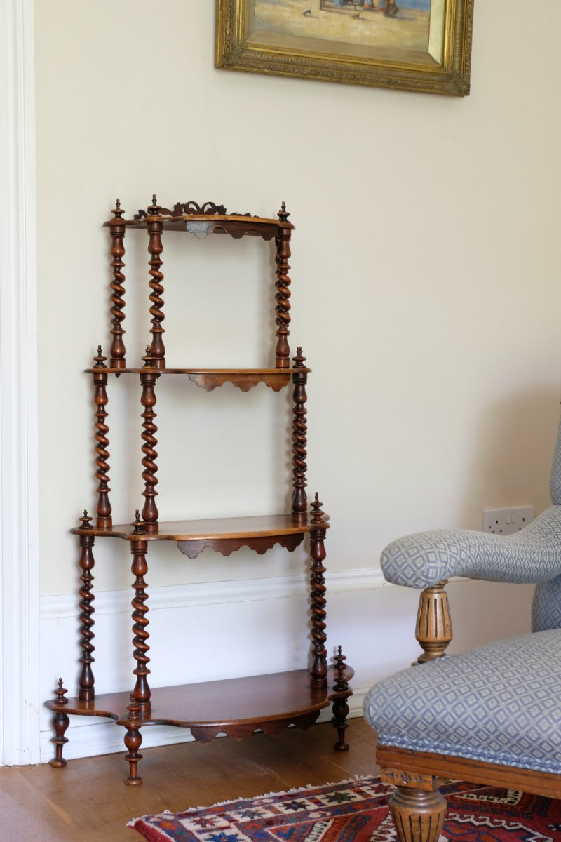 Walnut Étagère With Waterfall Shelves  & Barley Twist Columns