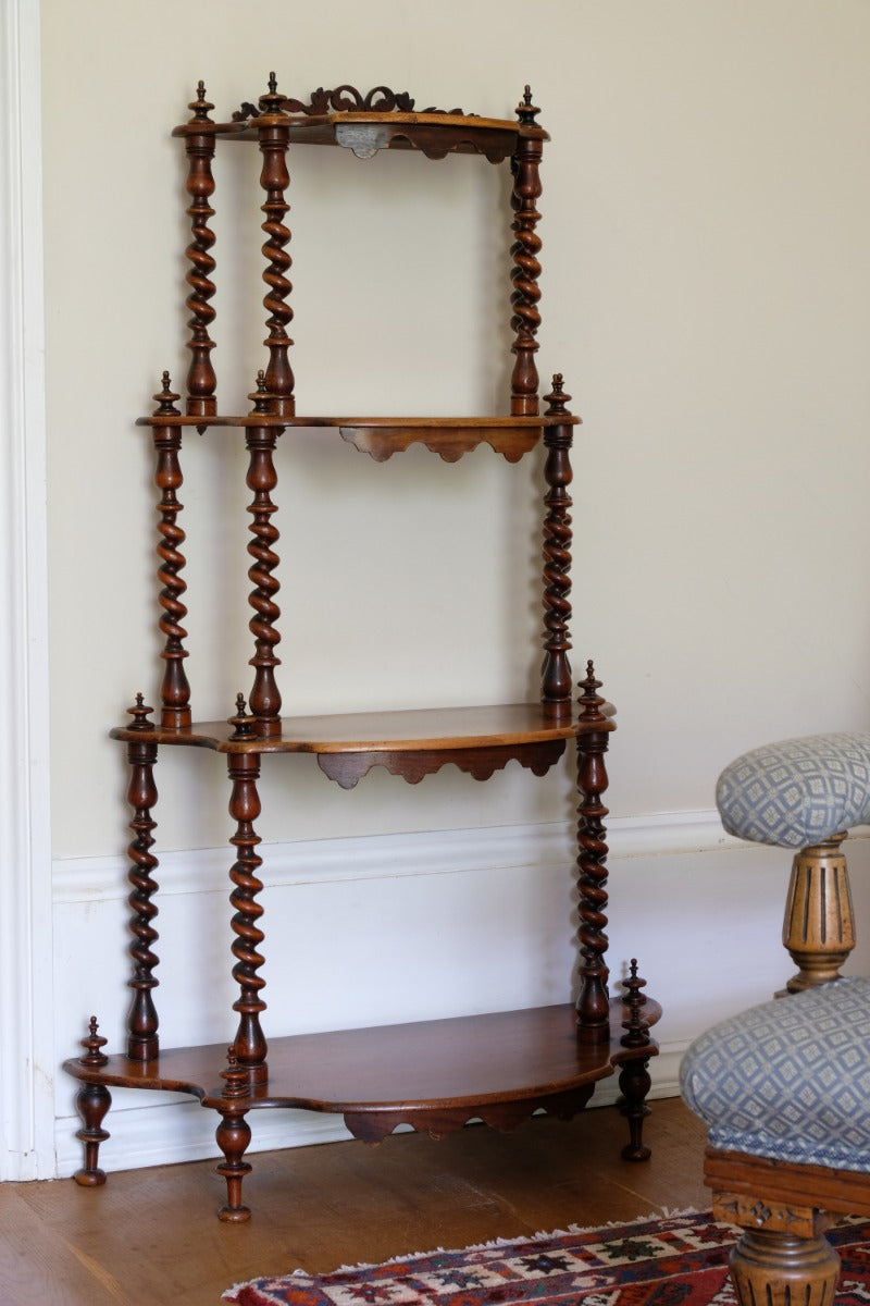 Walnut Étagère With Waterfall Shelves  & Barley Twist Columns