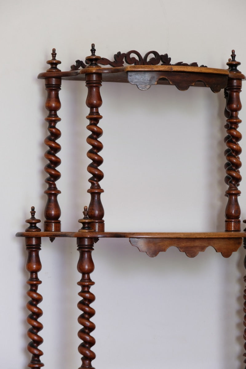 Walnut Étagère With Waterfall Shelves  & Barley Twist Columns