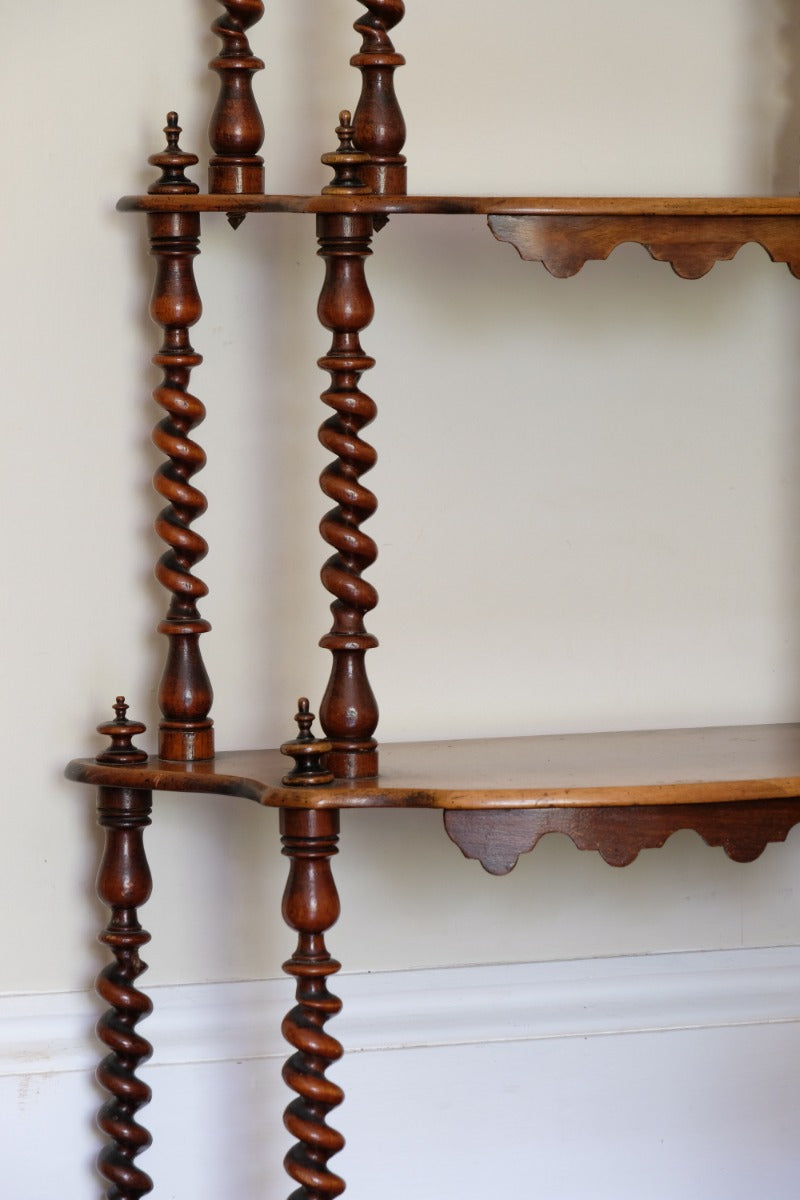 Walnut Étagère With Waterfall Shelves  & Barley Twist Columns