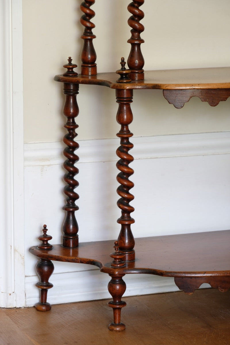 Walnut Étagère With Waterfall Shelves  & Barley Twist Columns