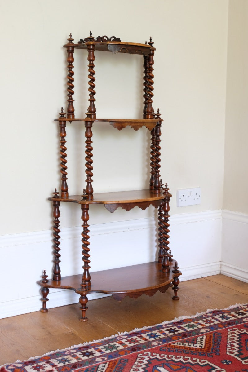 Walnut Étagère With Waterfall Shelves  & Barley Twist Columns