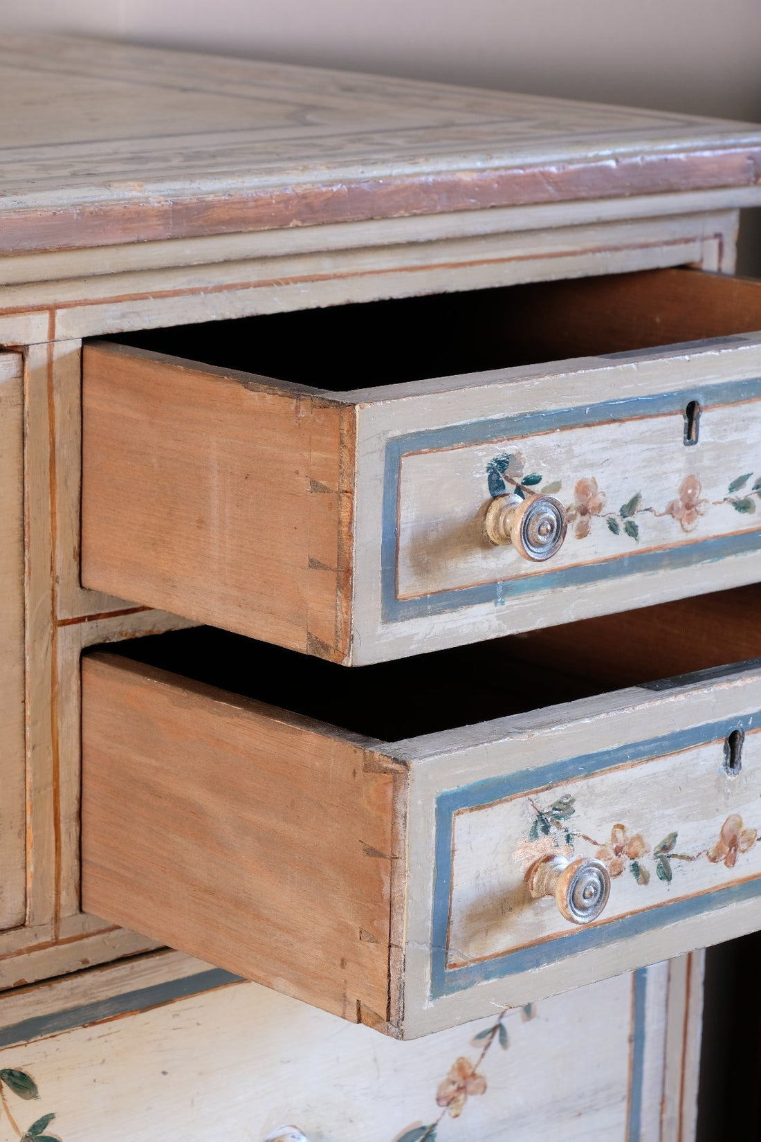 fine dovetail drawer joints - Antique French Painted Commode with Central Deep Drawer, Circa 1800
