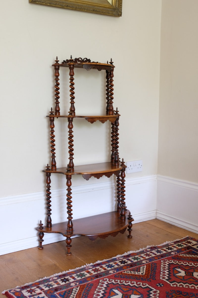 Walnut Étagère With Waterfall Shelves  & Barley Twist Columns