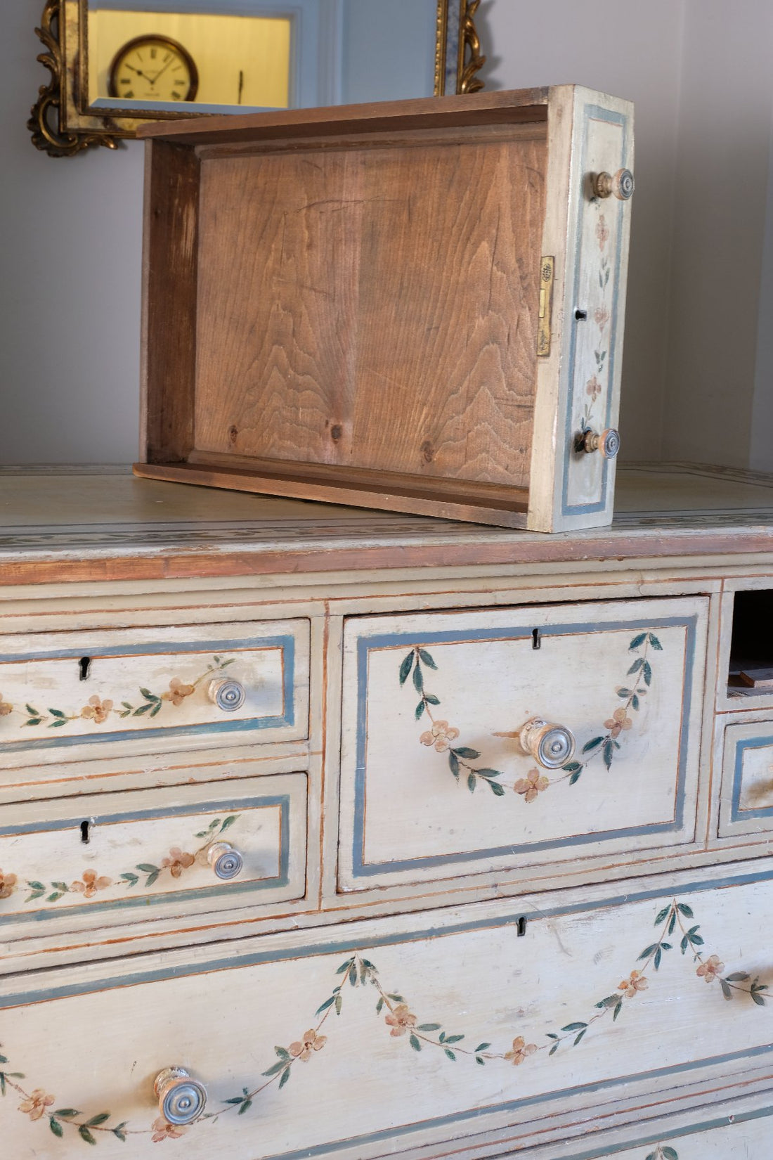 Pine drawer box - Antique French Painted Commode with Central Deep Drawer, Circa 1800