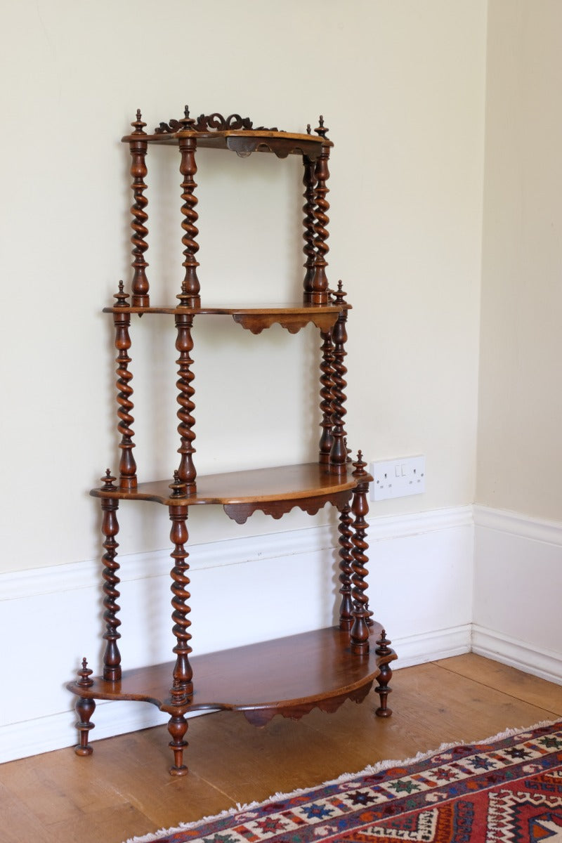 Walnut Étagère With Waterfall Shelves  & Barley Twist Columns