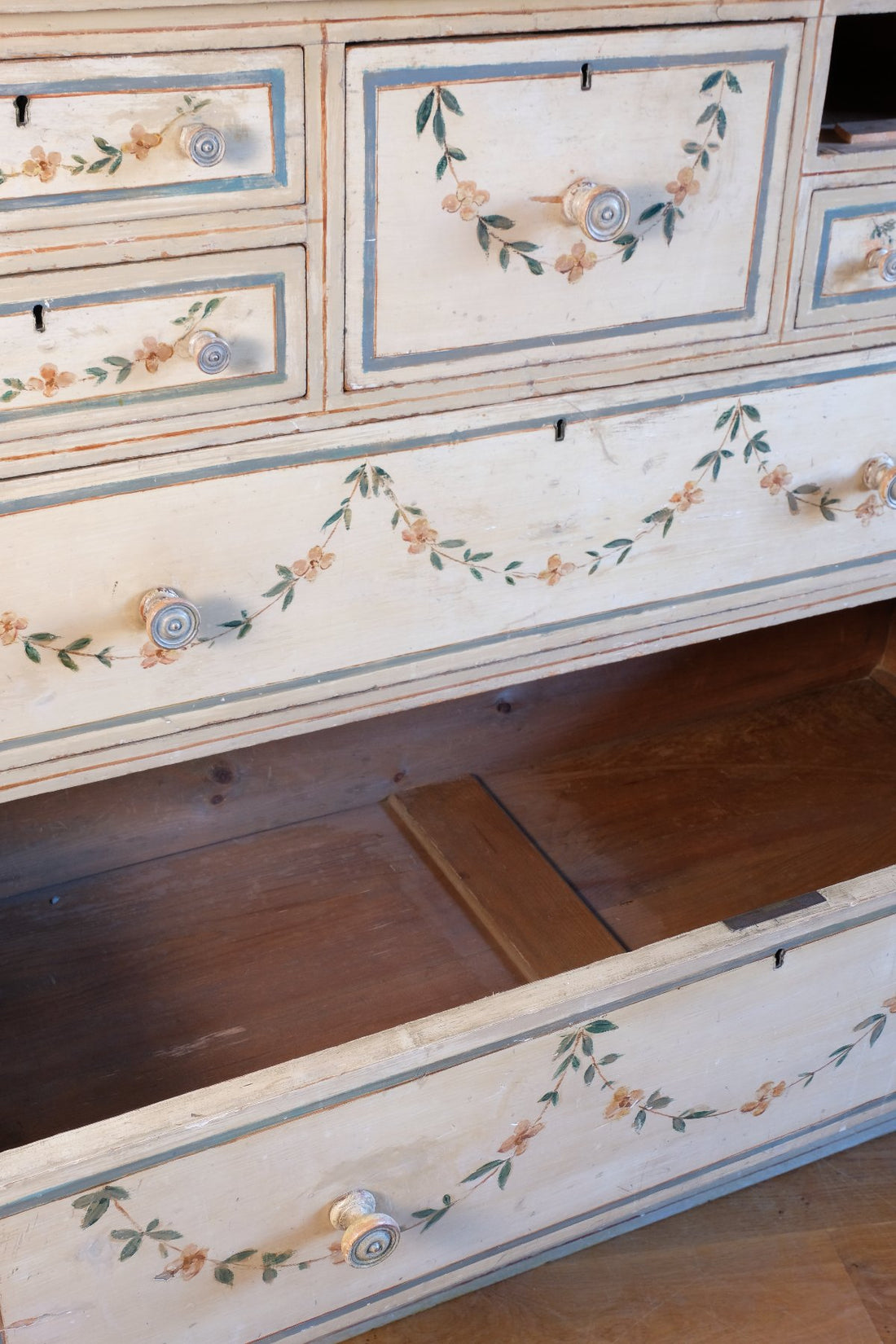 Deep drawer - Antique French Painted Commode with Central Deep Drawer, Circa 1800