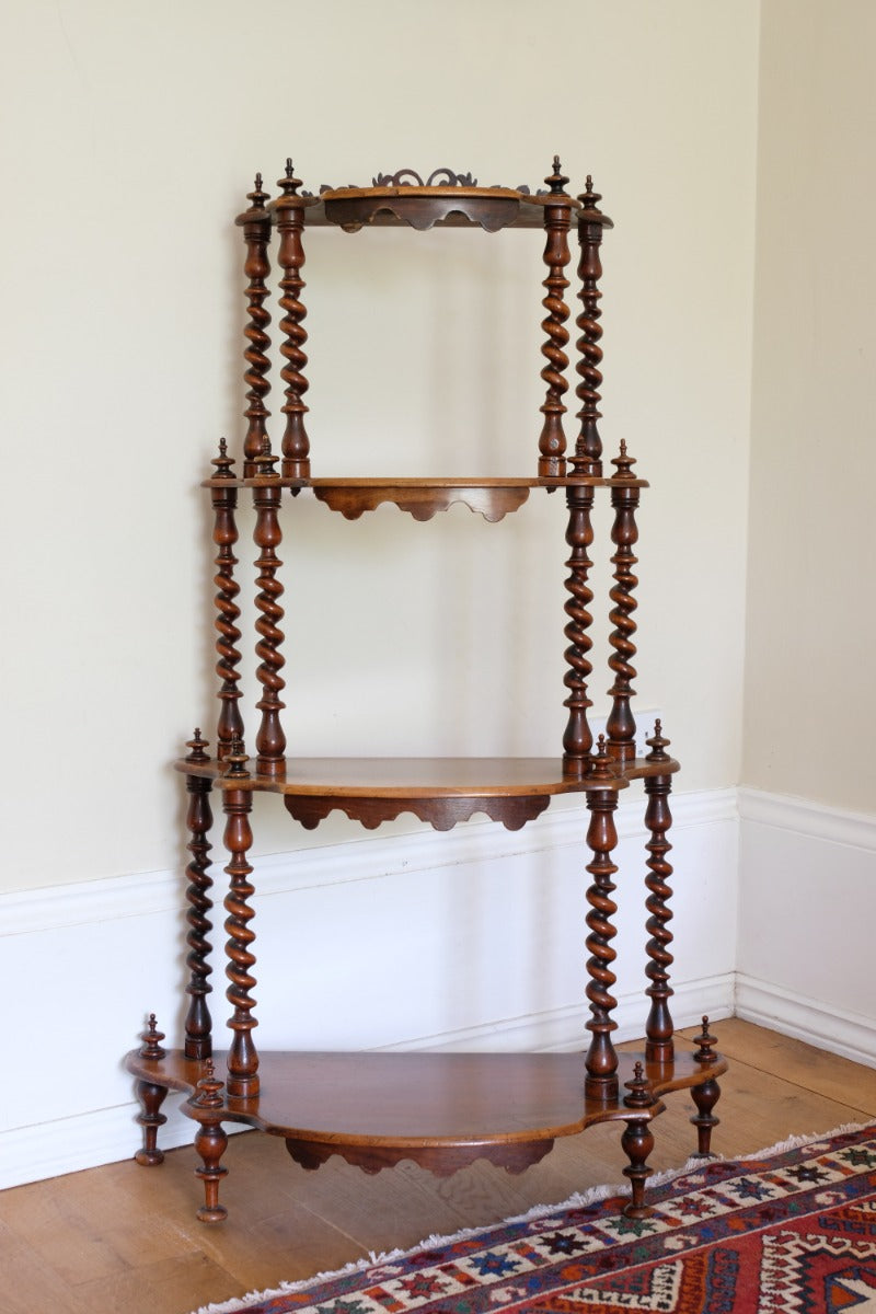 Walnut Étagère With Waterfall Shelves  & Barley Twist Columns