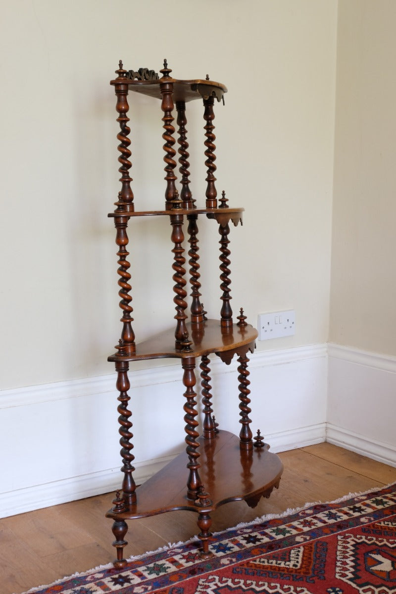 Walnut Étagère With Waterfall Shelves  & Barley Twist Columns