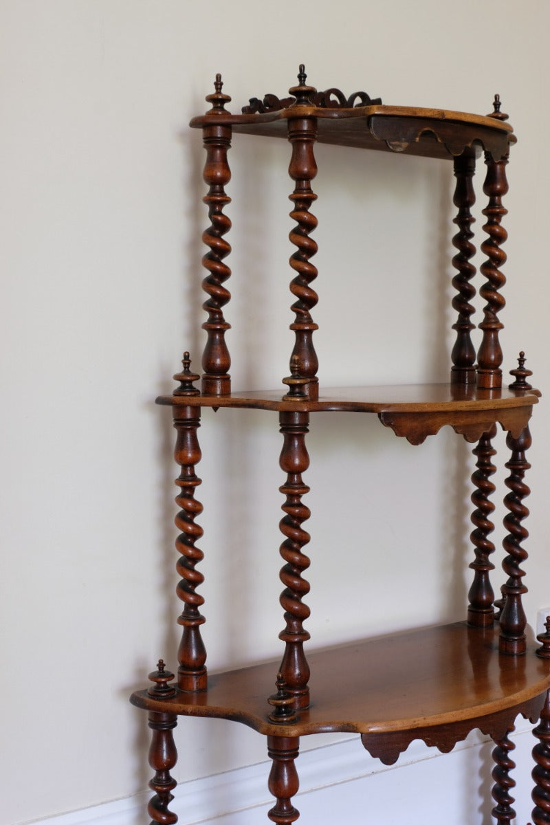 Walnut Étagère With Waterfall Shelves  & Barley Twist Columns