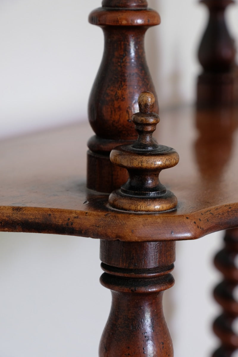 Walnut Étagère With Waterfall Shelves  & Barley Twist Columns