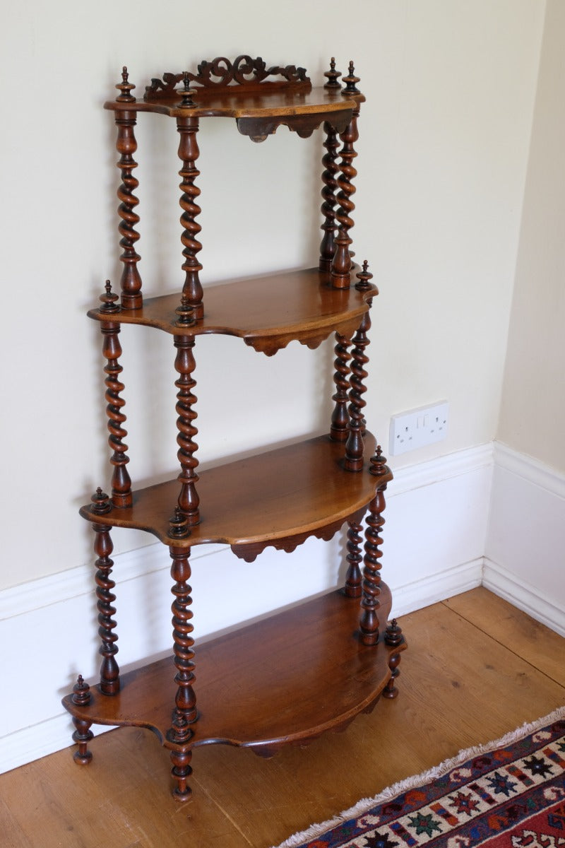 Walnut Étagère With Waterfall Shelves  & Barley Twist Columns