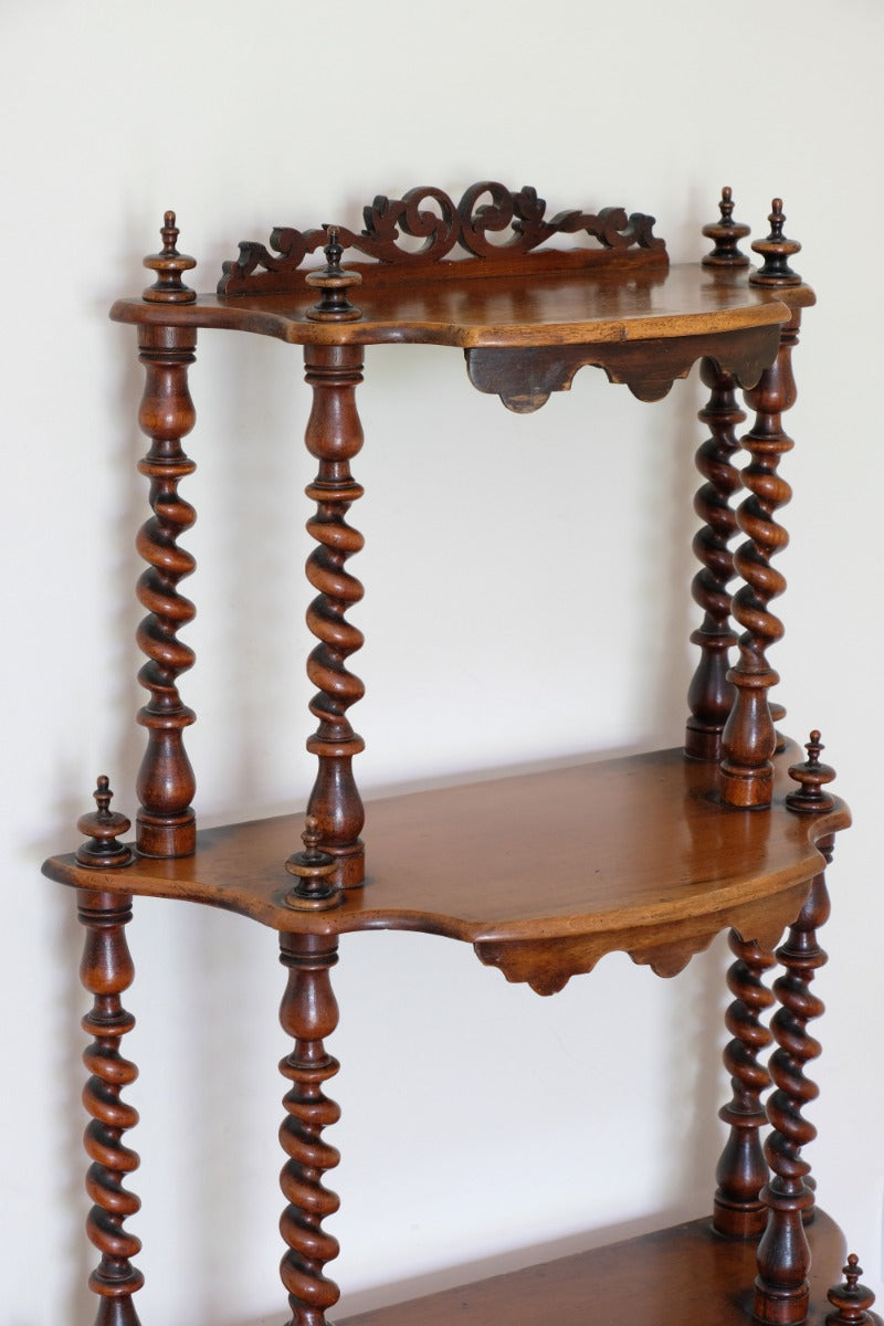 Walnut Étagère With Waterfall Shelves  & Barley Twist Columns