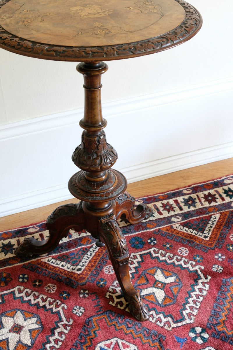 19th Century Burr Walnut & Marquetry Round Side Table